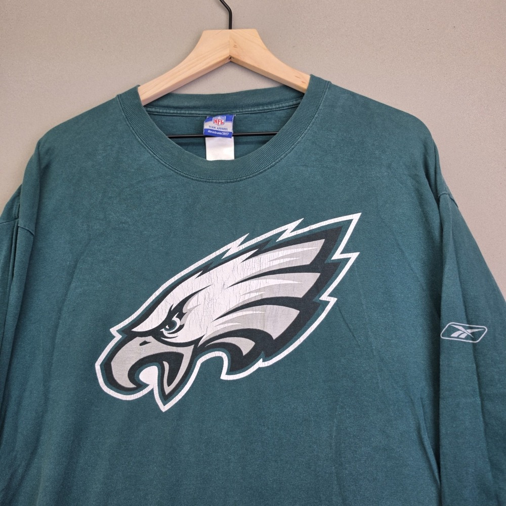 Vintage Reebok Philadelphia Eagles Long Sleeve Shirt Mens Fits XL Midnight Green
